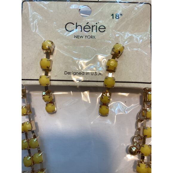 1788 NIP Cherie 5 Row Yellow Stones Gold 18" Necklace with Matching Earrings - Picture 4 of 5